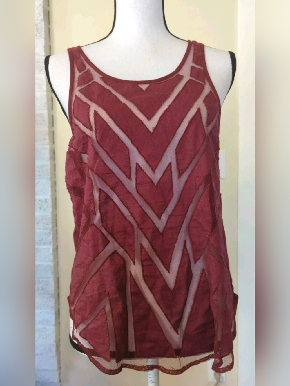Free People Ethereal Daze Geometric Mesh Tank Top Size Large NWT